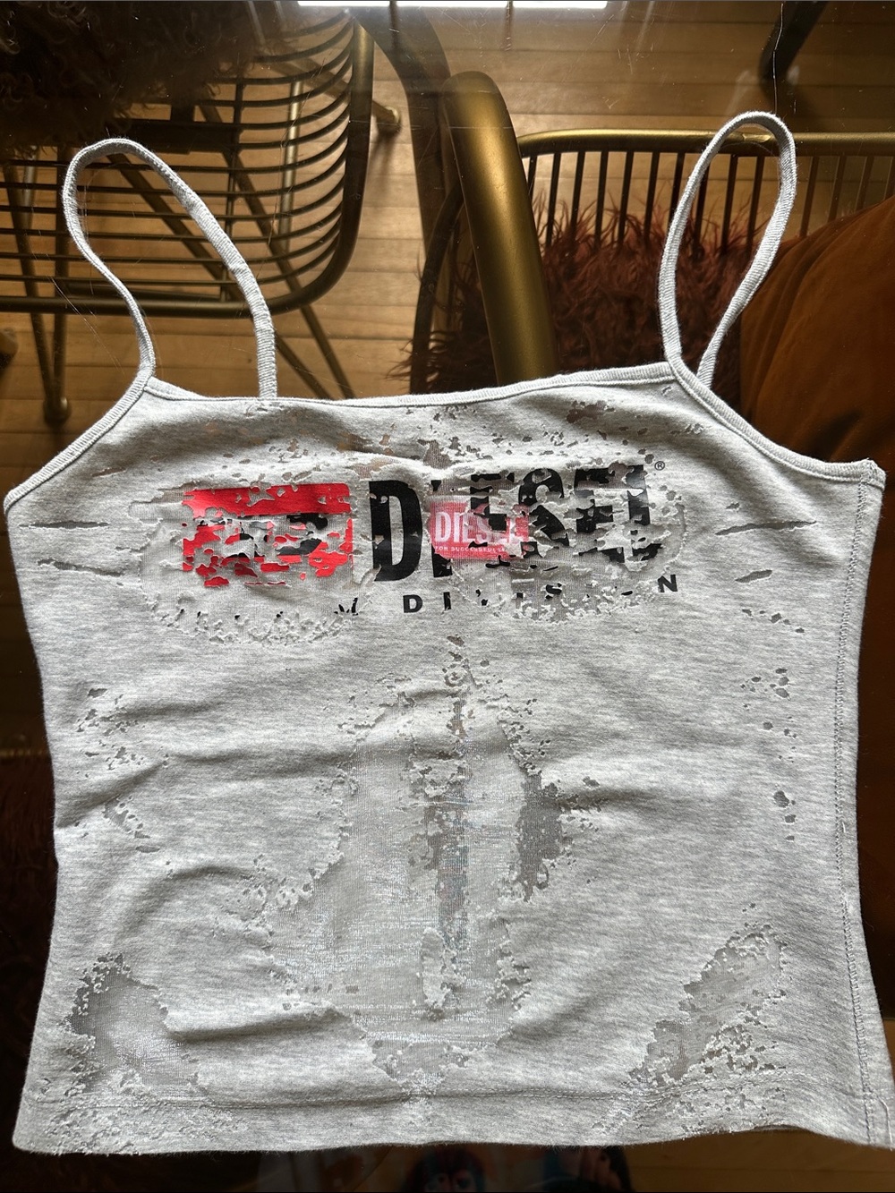 Diesel Logo Printed Sheer Panelled Tank Top - Picture 1 of 11